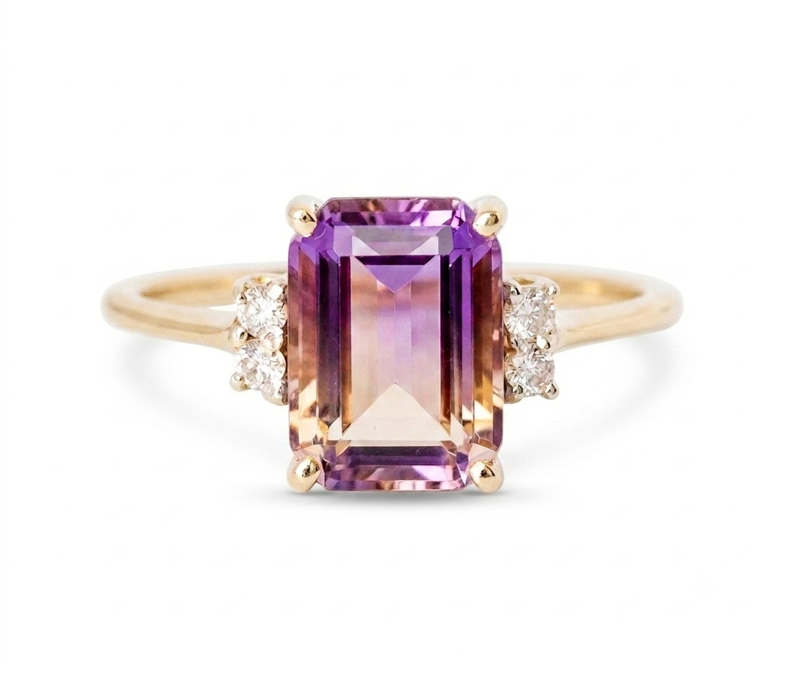 9ct Gold Ametrine & Diamond Ring