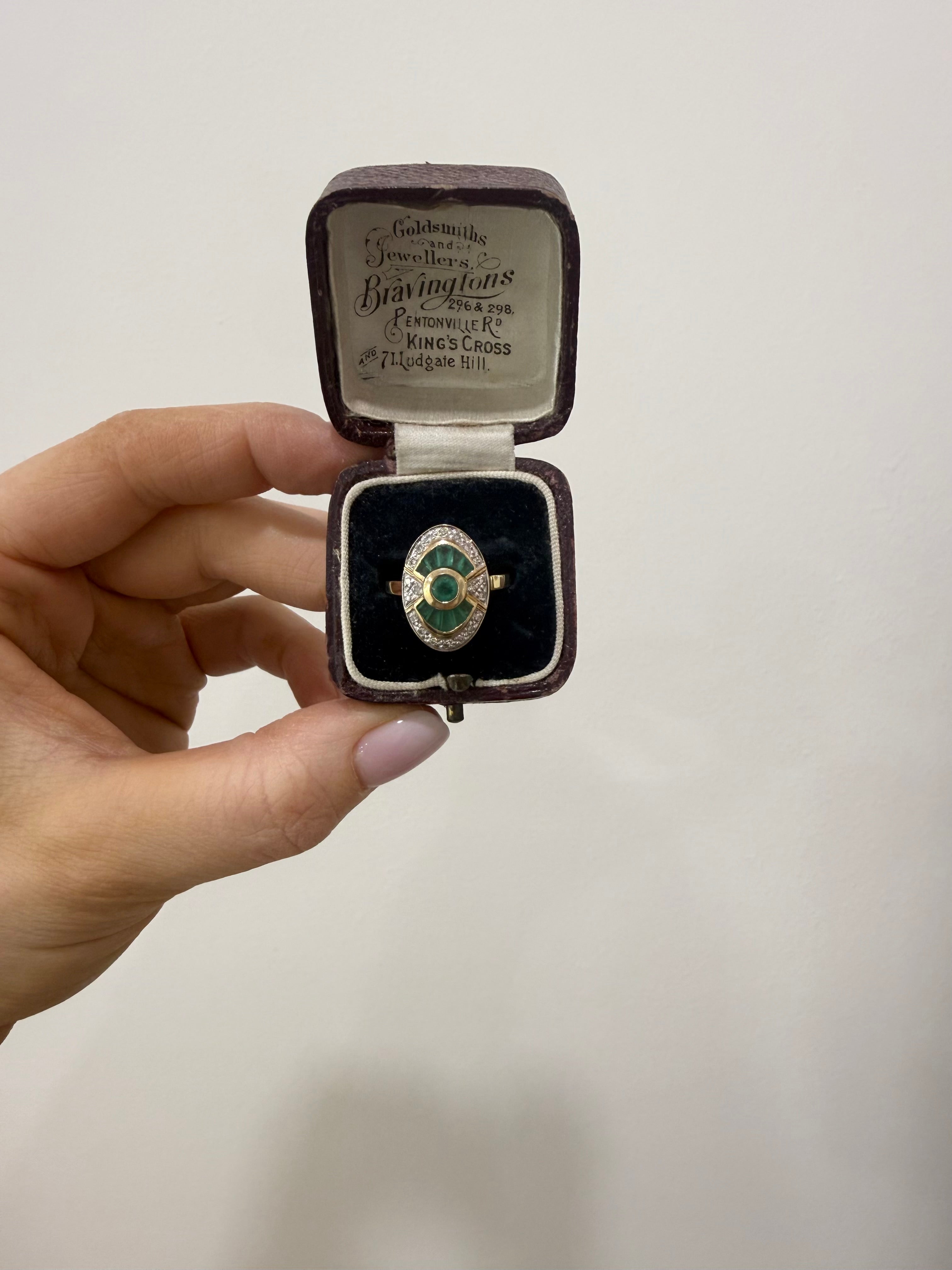 9ct Gold Art Deco Style Emerald & Diamond Ring