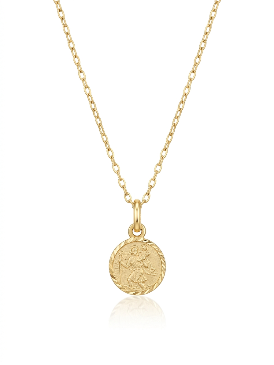 9ct Gold Saint Christopher 8mm Medal Necklace