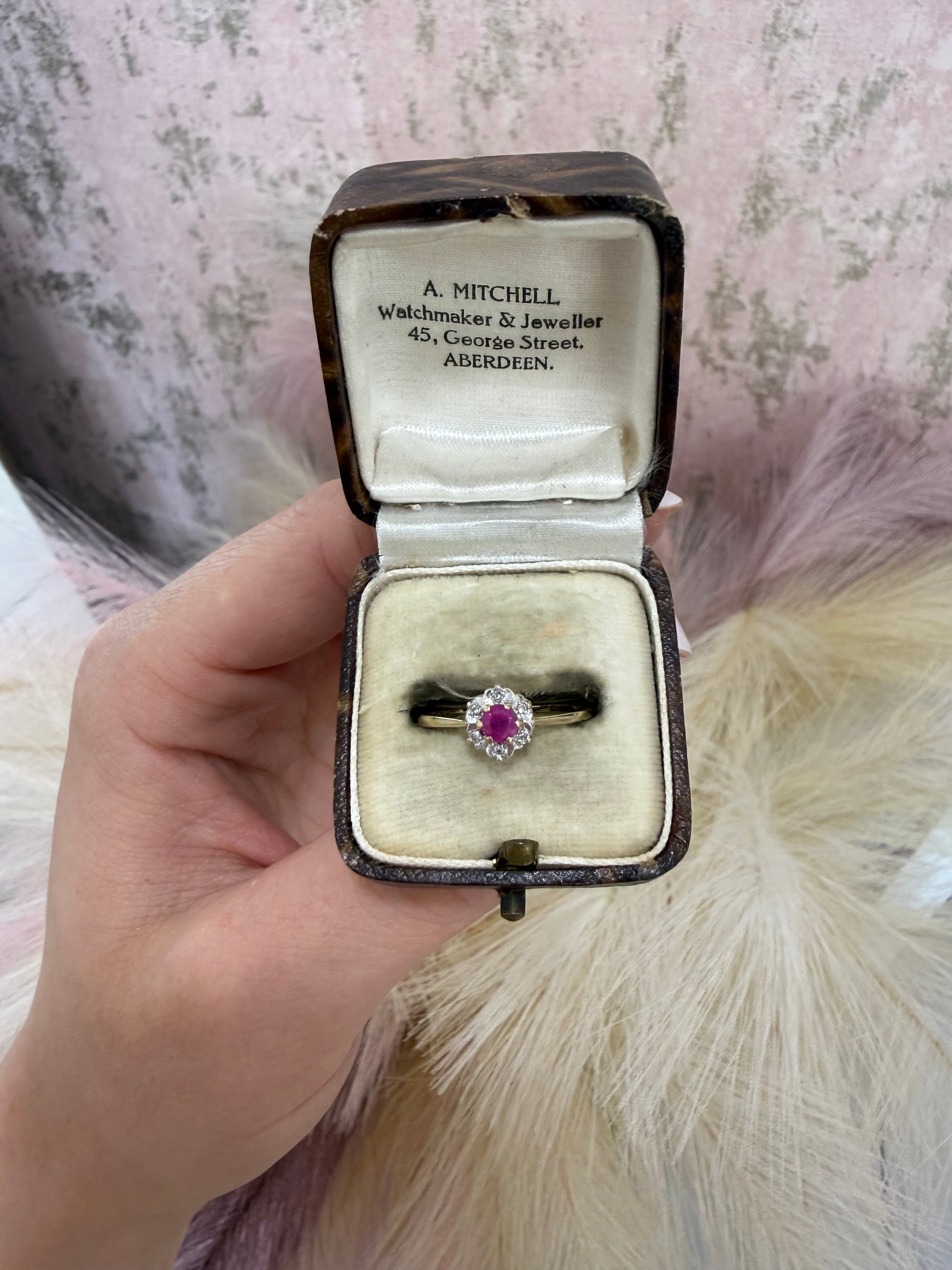 9ct Gold Ruby & Diamond Cluster Ring
