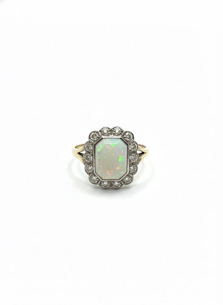 18ct Square Opal & Diamond Ring