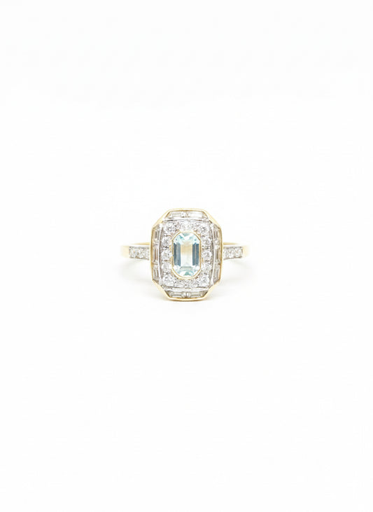9ct Aquamarine & Diamond Art Deco Ring