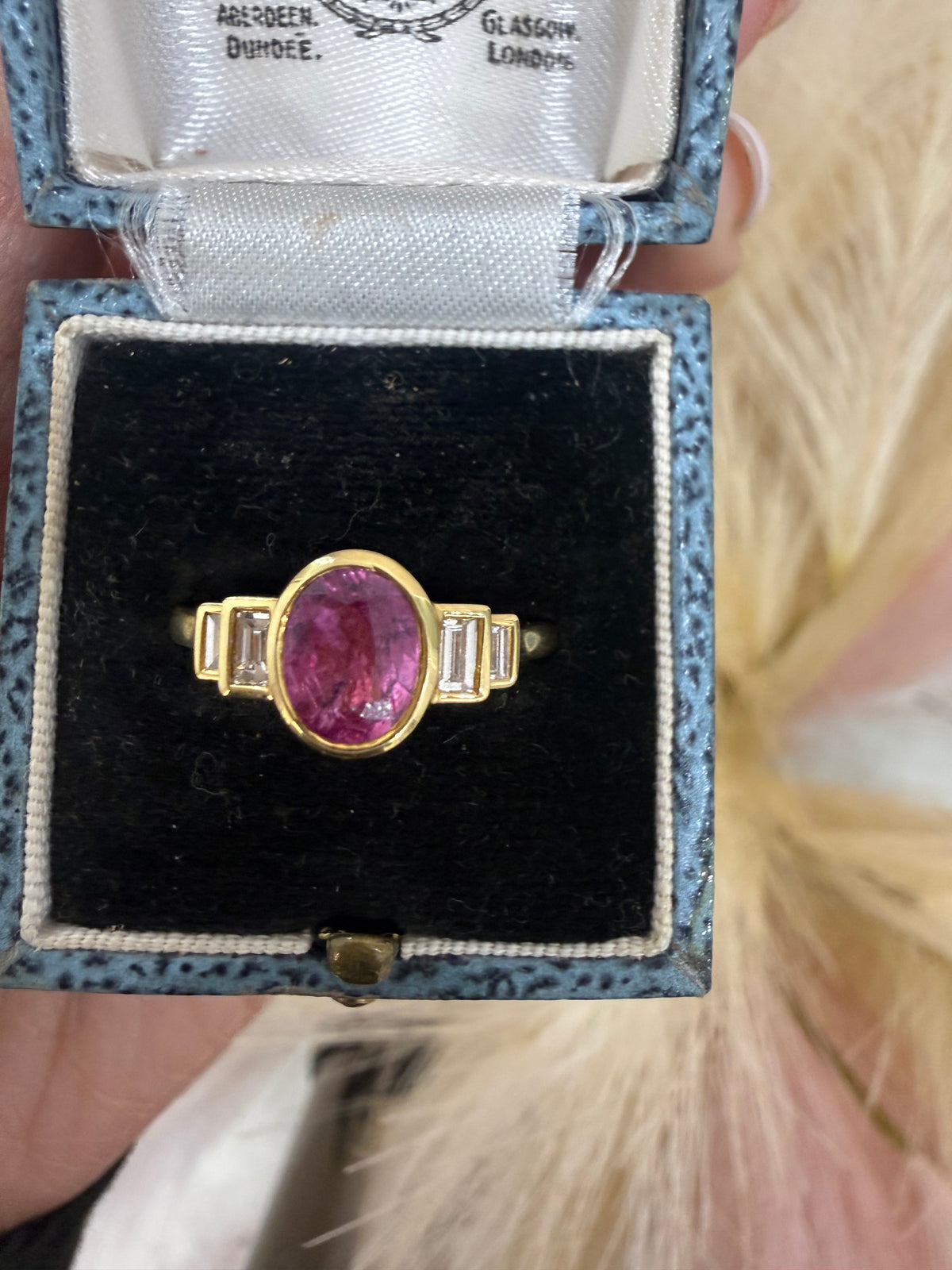 18ct Gold Art Deco Pink Sapphire Diamond Ring
