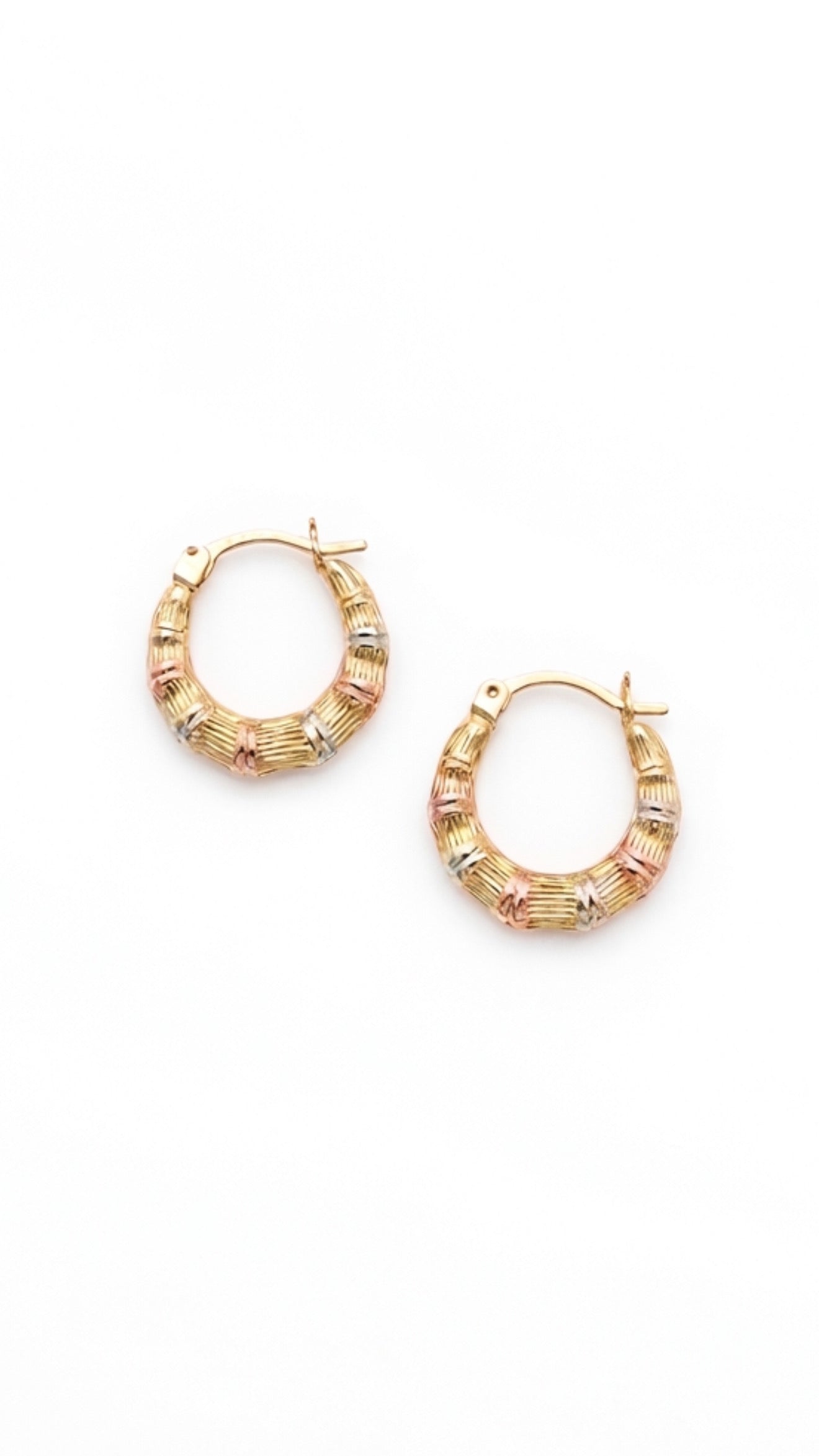 9ct Tri Gold Bamboo Style Hoops
