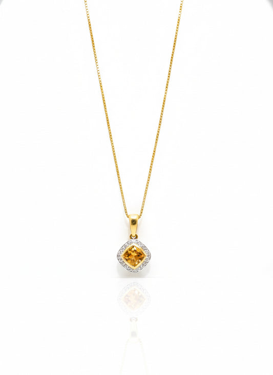 9ct Gold Citrine & Diamond Necklace