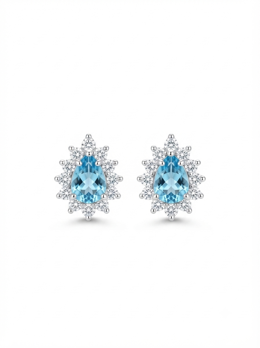 Sterling Silver Aqua Colour Stud Earrings