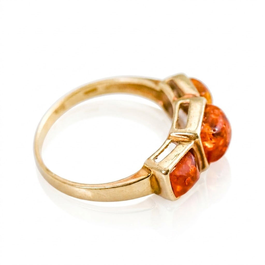 9ct Gold Three Stone Amber Ring