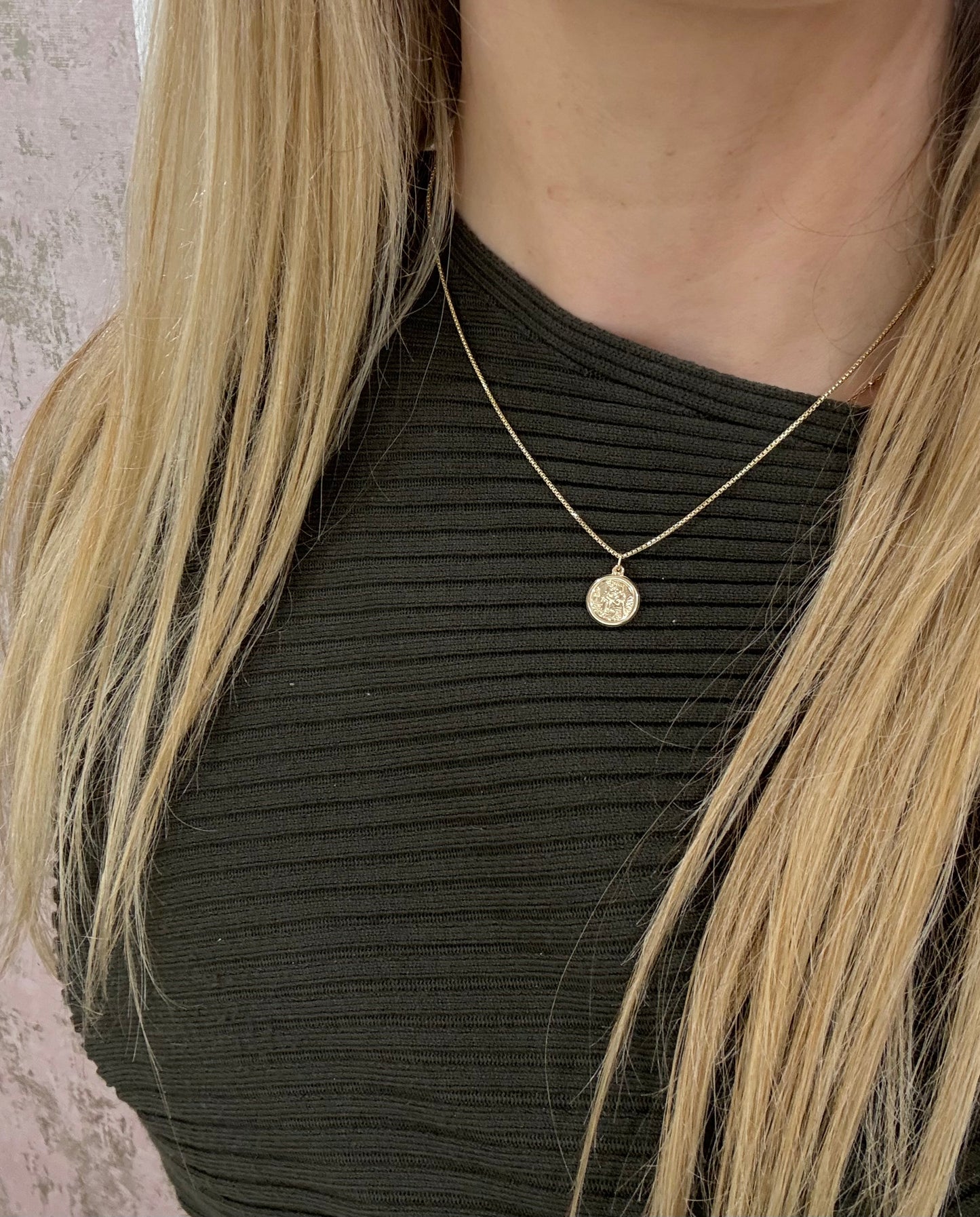 9ct Gold Double Sided St Christopher Necklace