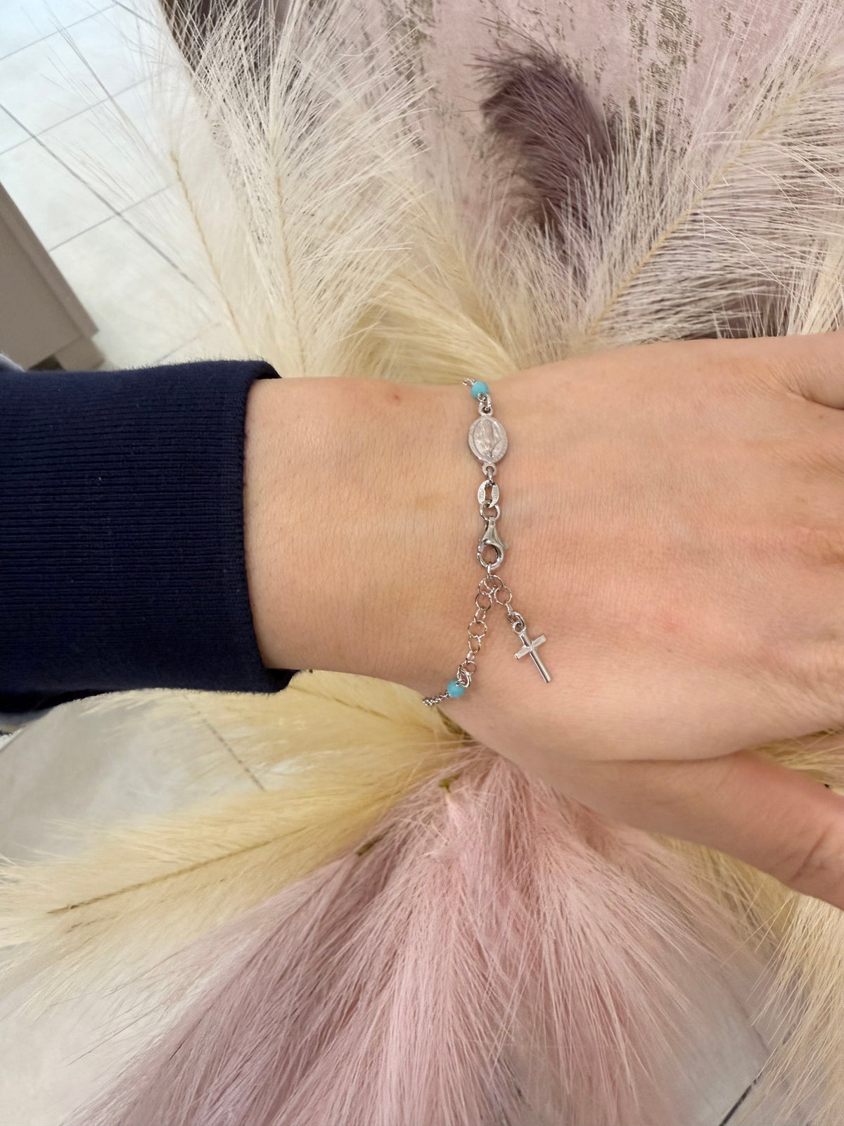 Zara Silver Turquoise Holy Medal Bracelet