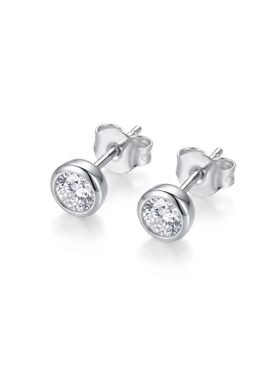 Sterling Silver Small Cz Stoned Stud Earrings