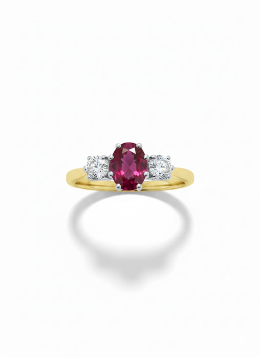 18ct Three Stone Ruby & Diamond Ring