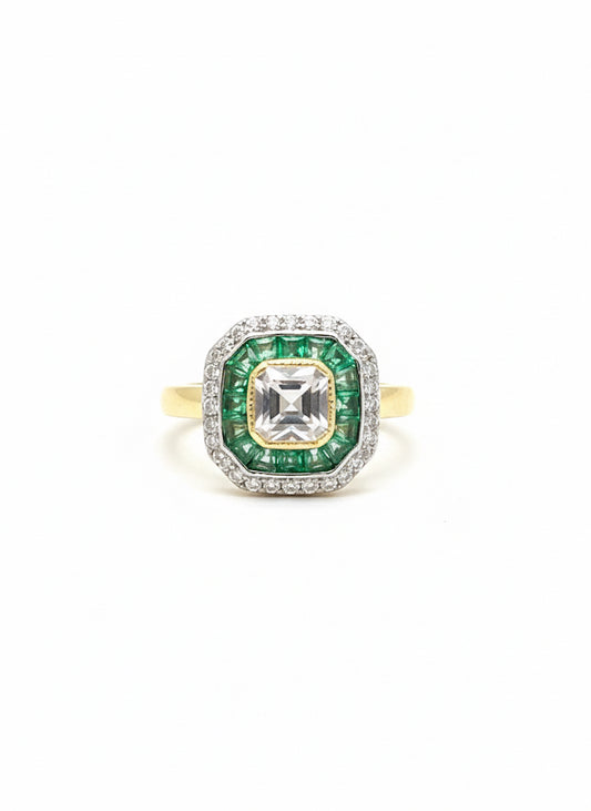 9ct Emerald & Sky Blue Topaz Ring