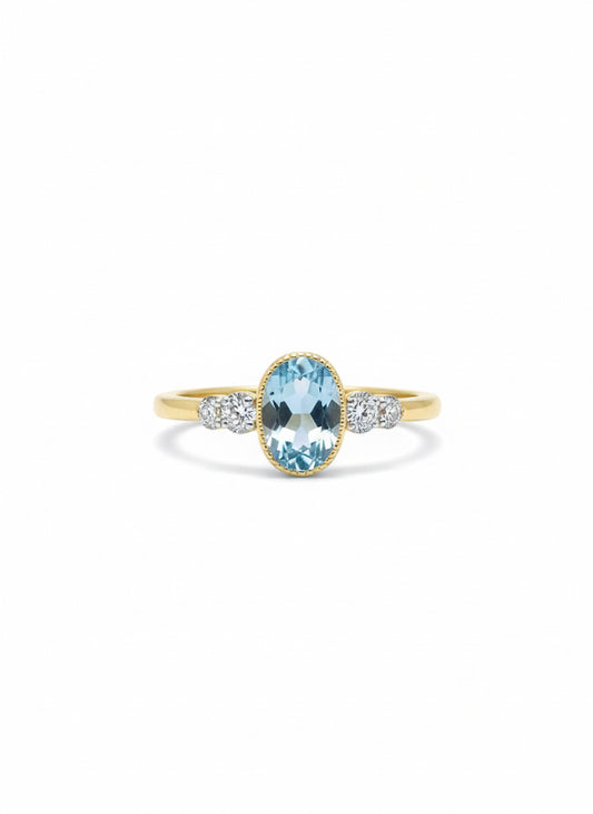 9ct Aquamarine & Diamond Ring