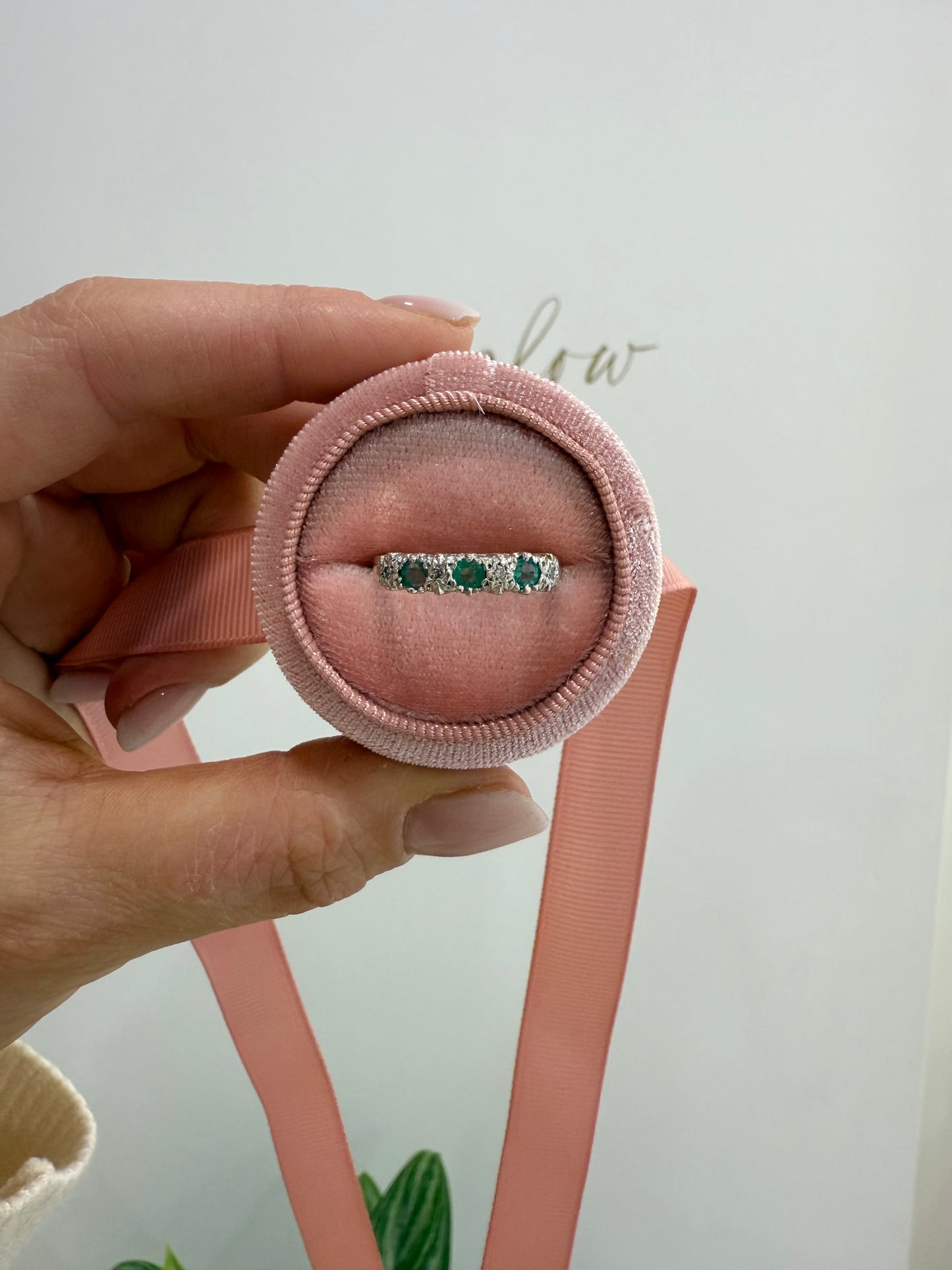 9ct Gold Five Stone Emerald & Diamond Ring