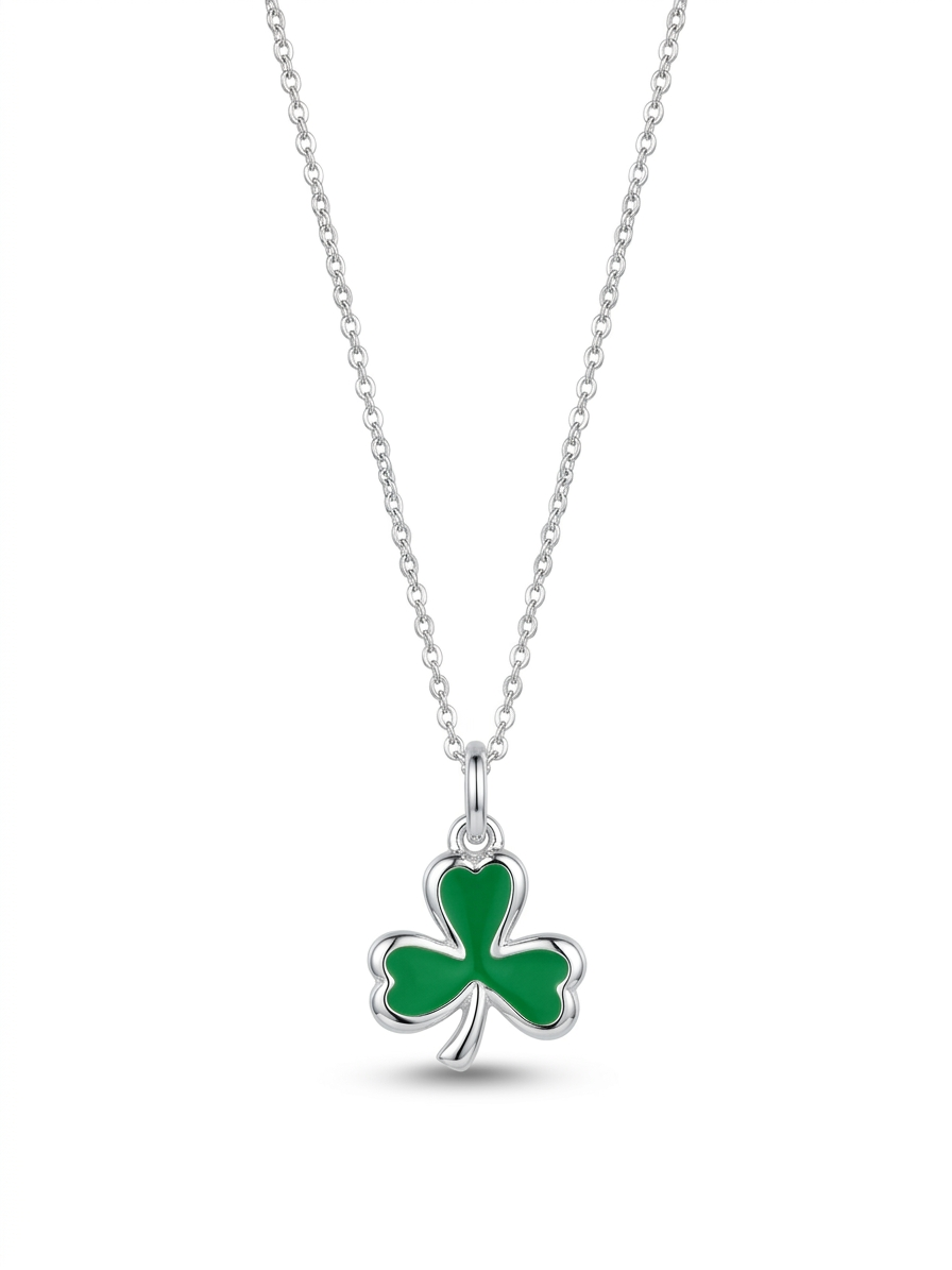 Silver Green Enamel Shamrock Necklace