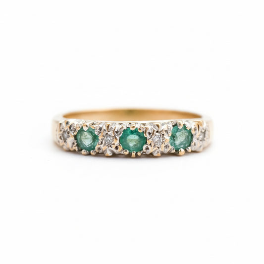 9ct Gold Five Stone Emerald & Diamond Ring
