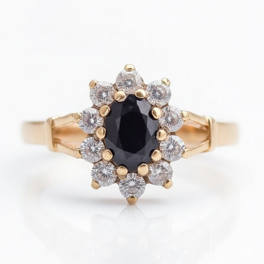 9ct Gold Sapphire & CZ Cluster Ring