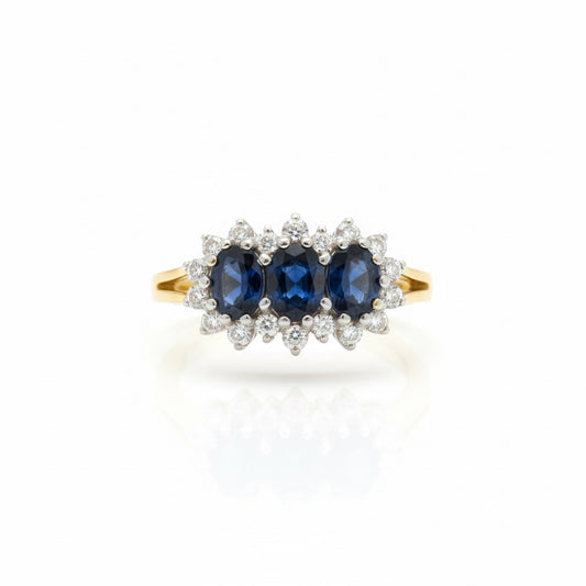 9ct Sapphire & Diamond Three Stone Ring