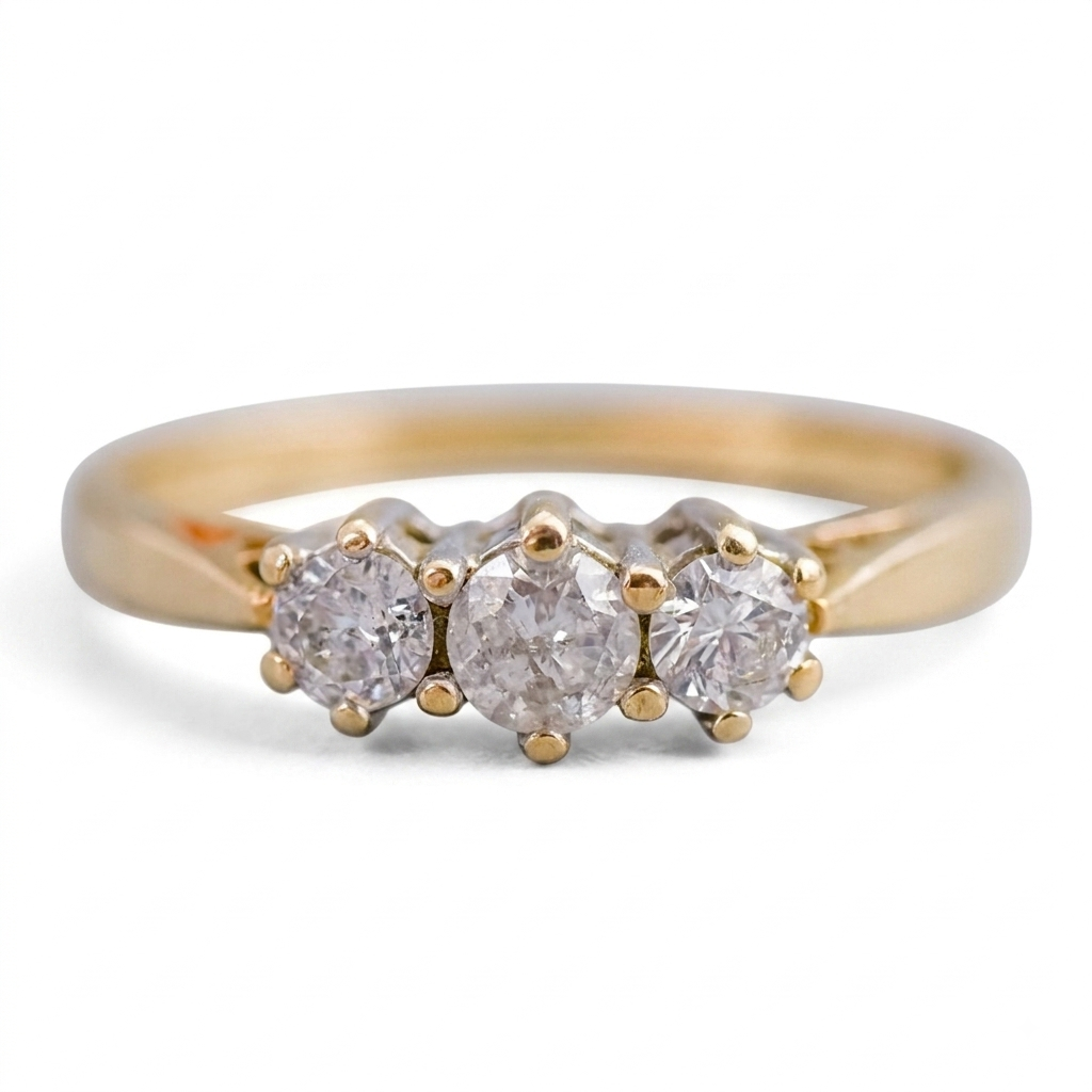9ct Gold Natural Diamond Trilogy Ring