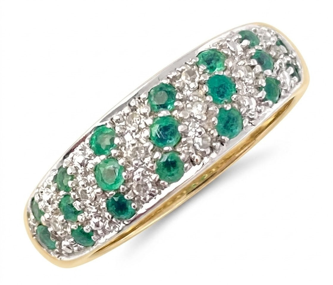 Vintage 9ct Gold, Emerald and Diamond Ring