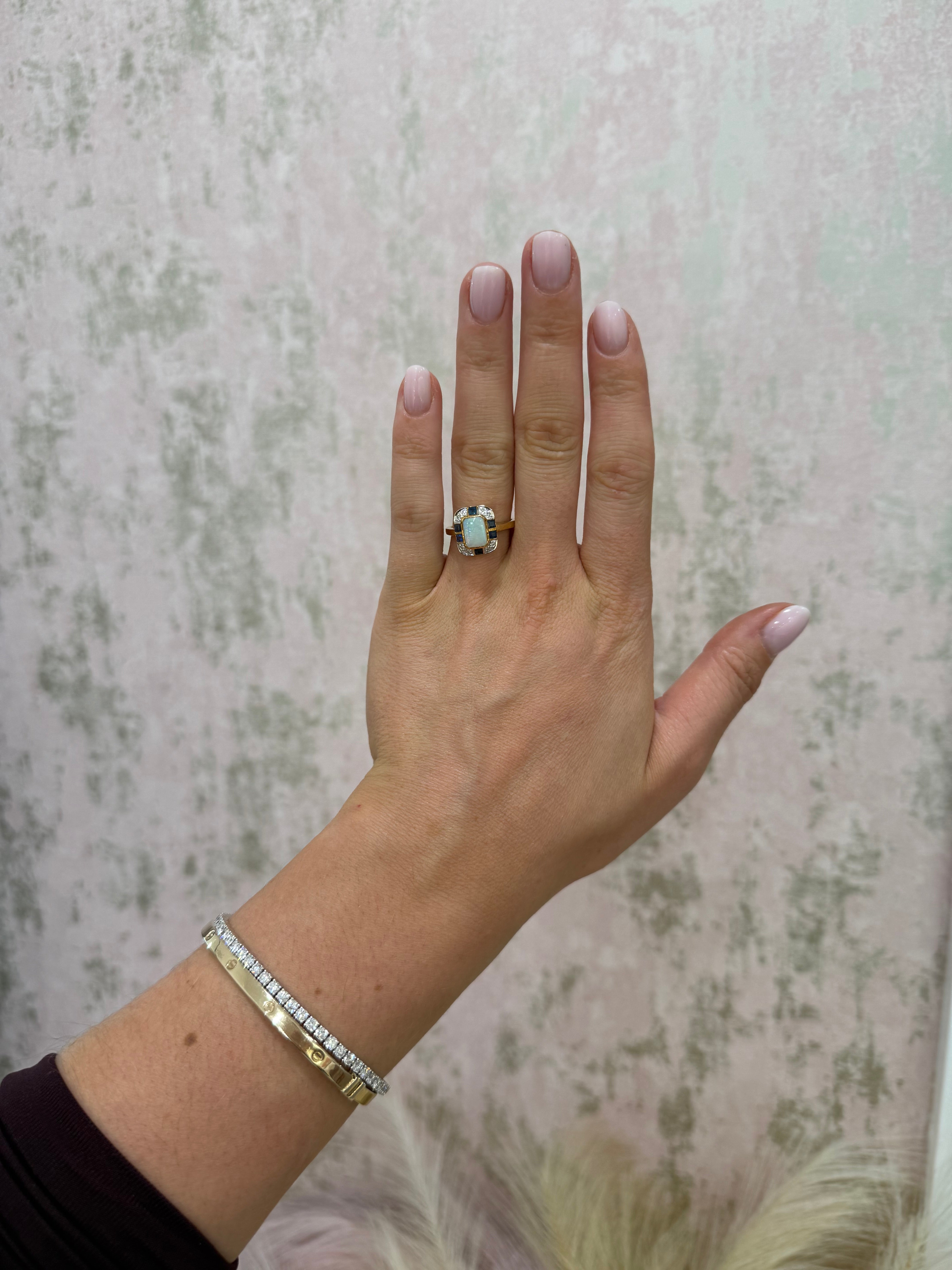 9ct Gold Opal, Sapphire & Diamond Ring