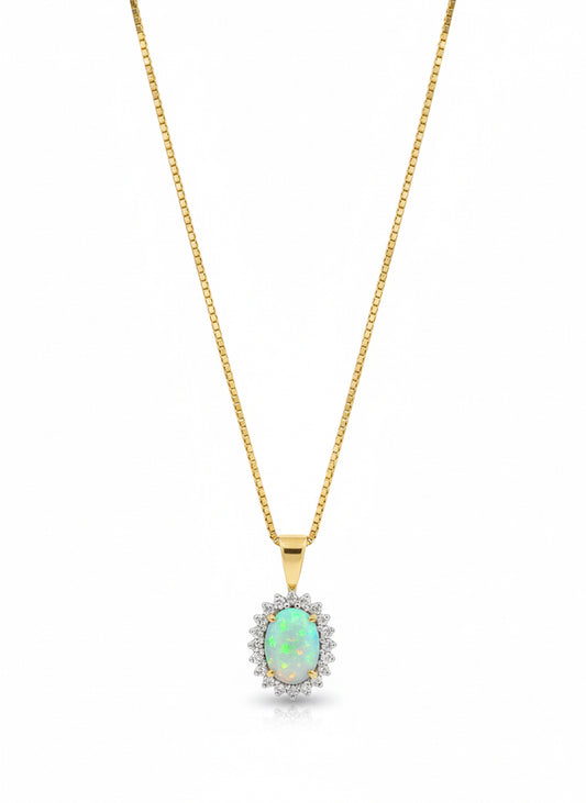 9ct Opal & Diamond Necklace