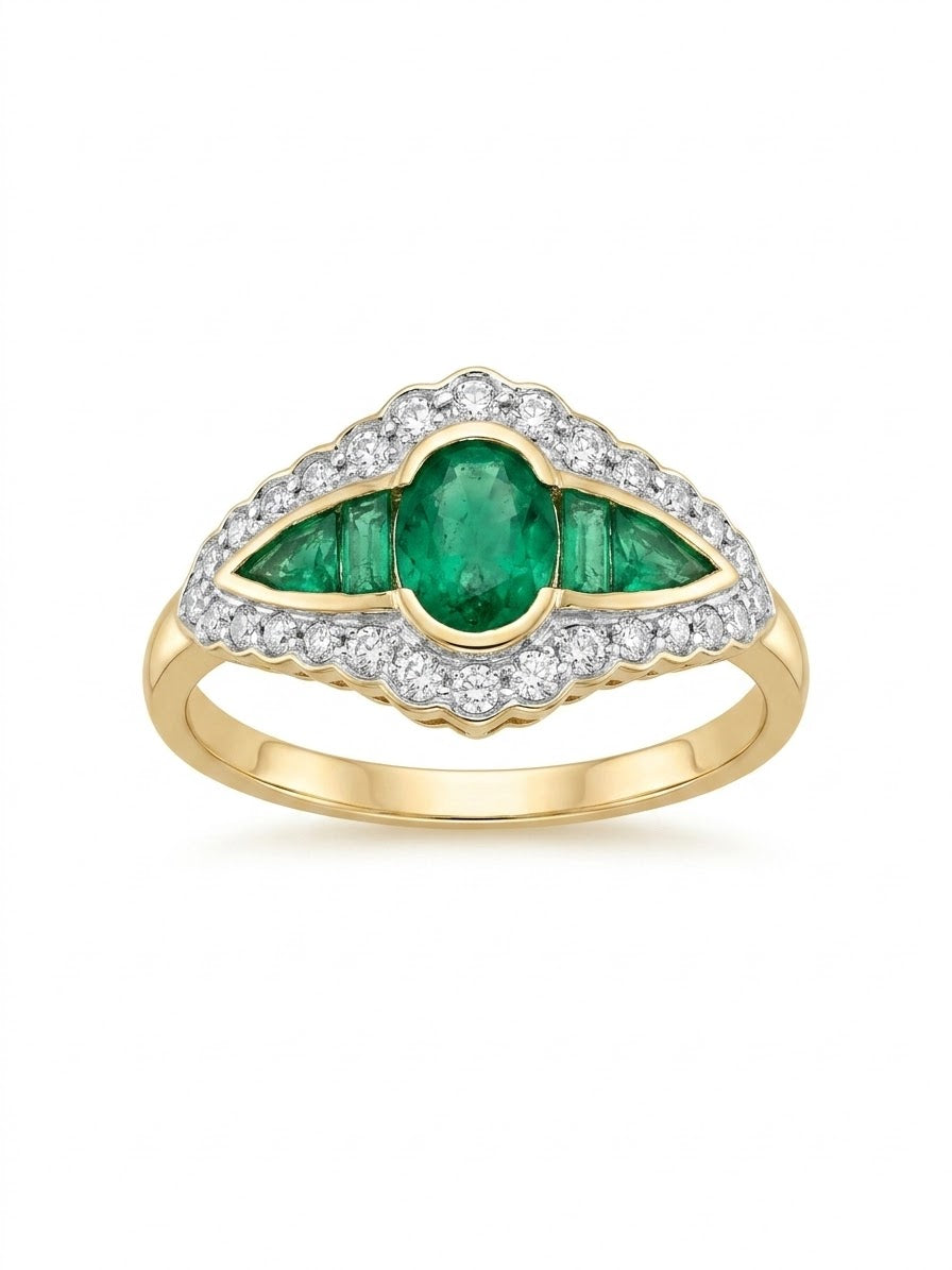 9ct Emerald & Diamond Ring