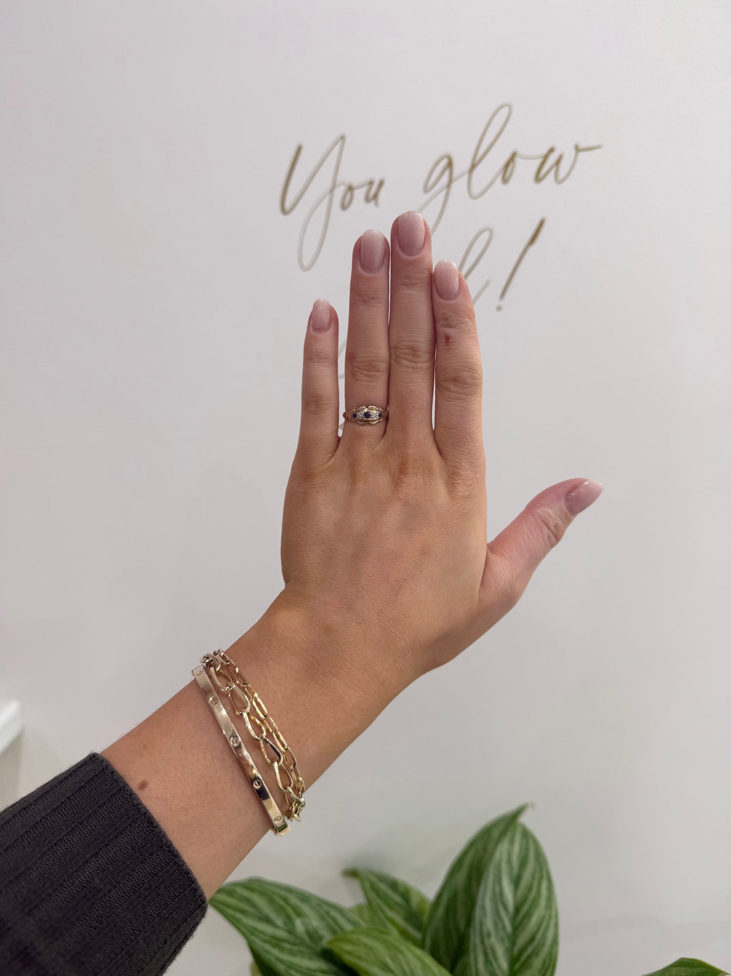 9ct Gold Sapphire & Diamond Boat Ring