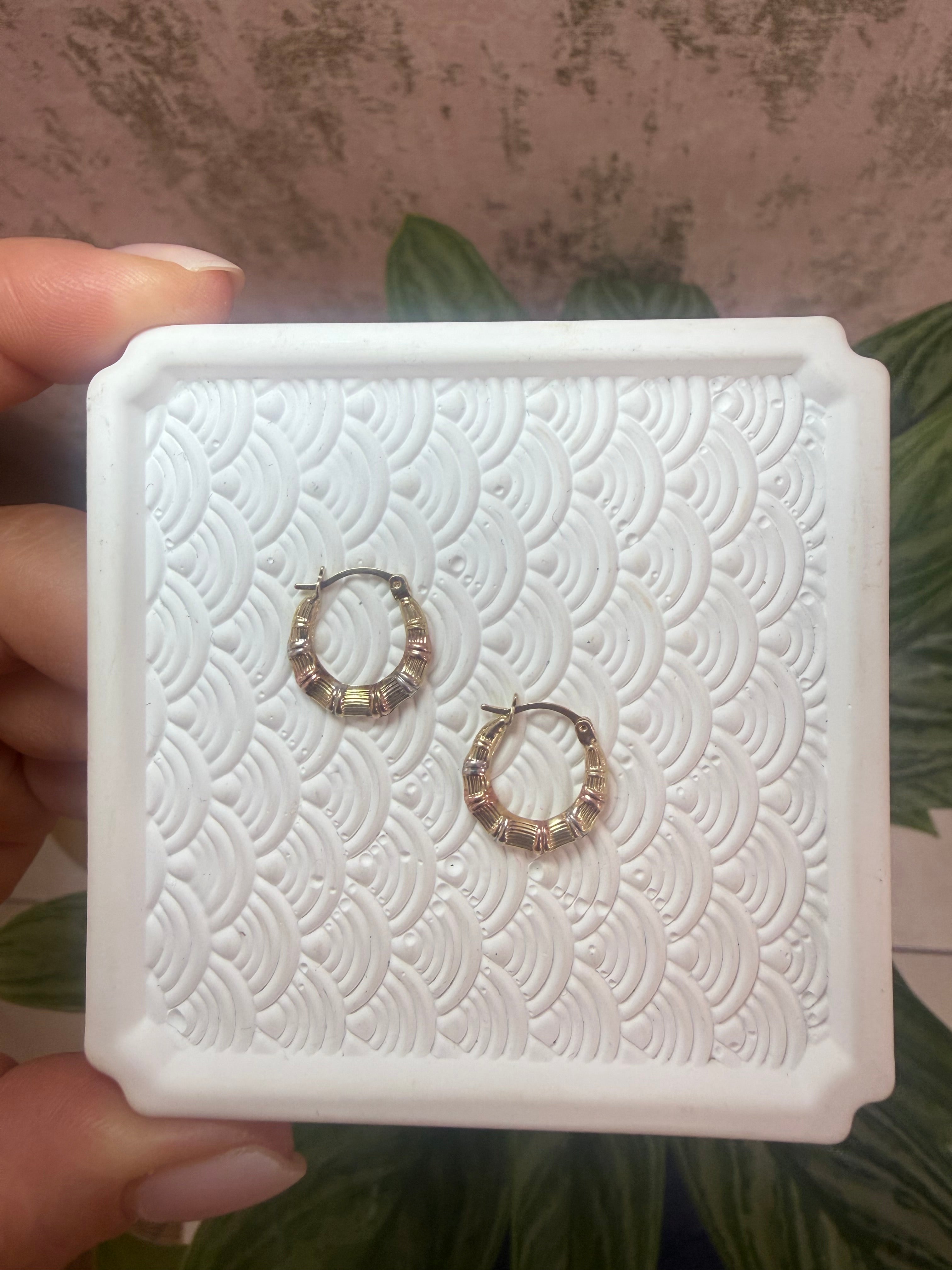 9ct Tri Gold Bamboo Style Hoops
