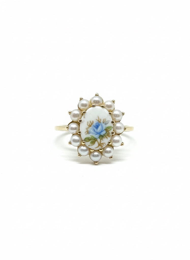 9ct Gold Limoges & Pearl Ring