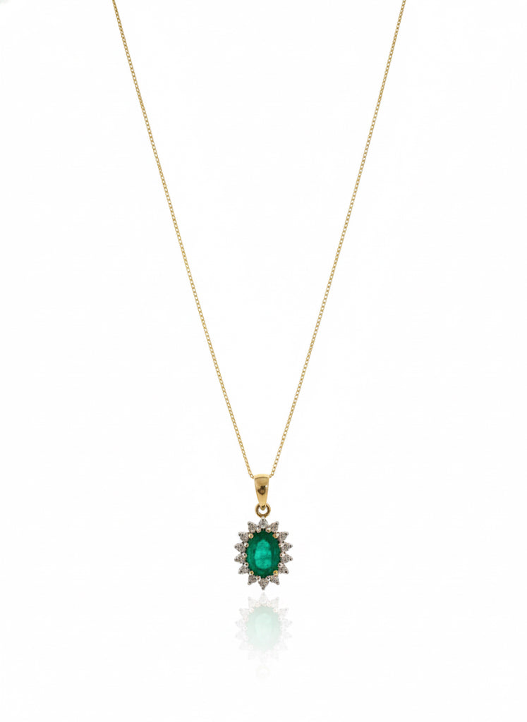 9ct Gold Emerald & Diamond Necklace