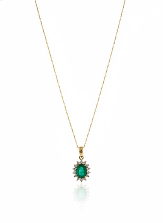 9ct Gold Emerald & Diamond Necklace