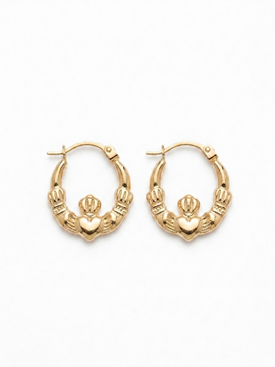9ct Gold Claddagh Hoop Earrings