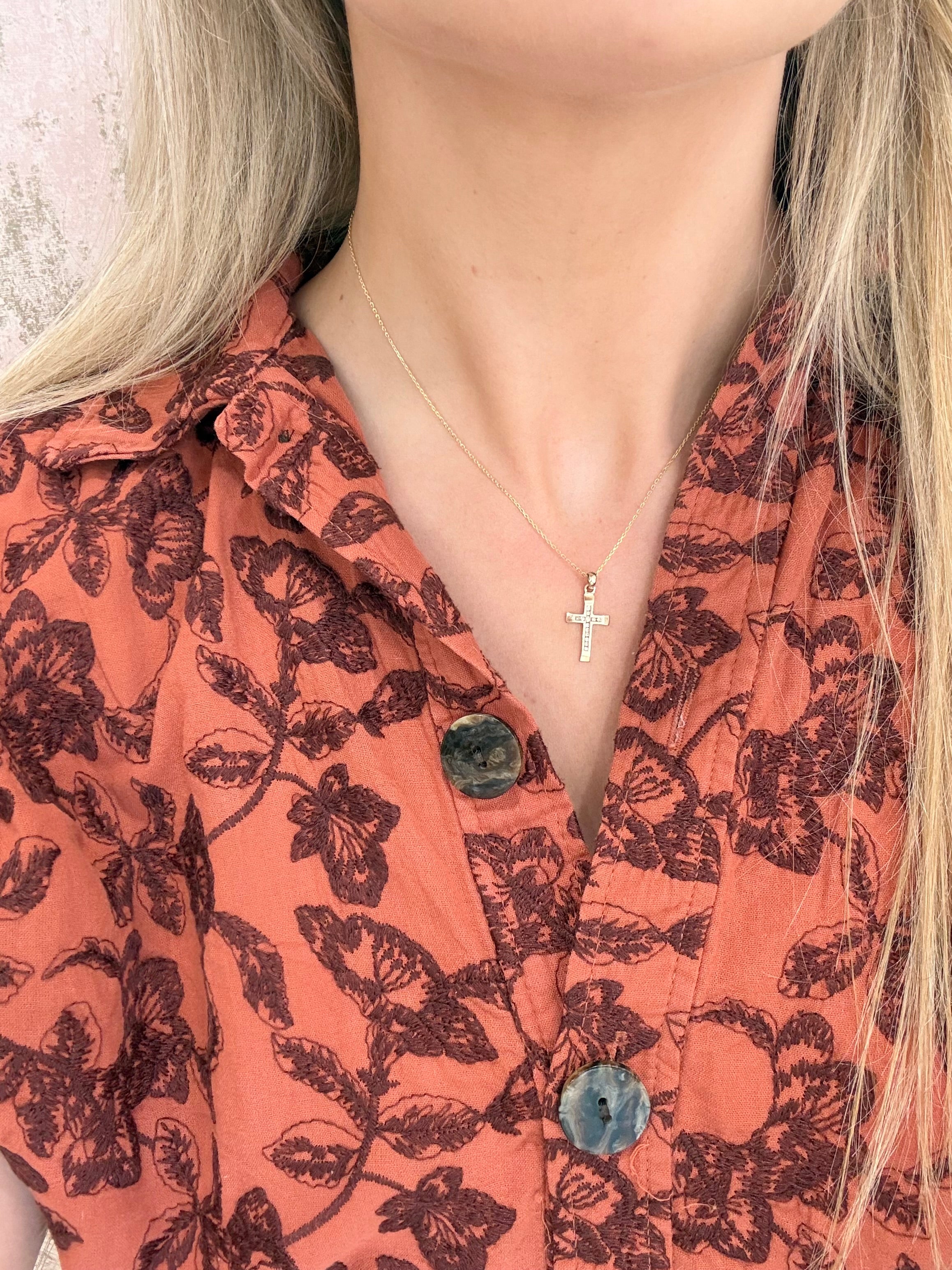 9ct Gold 12 Point Diamond Cross Necklace