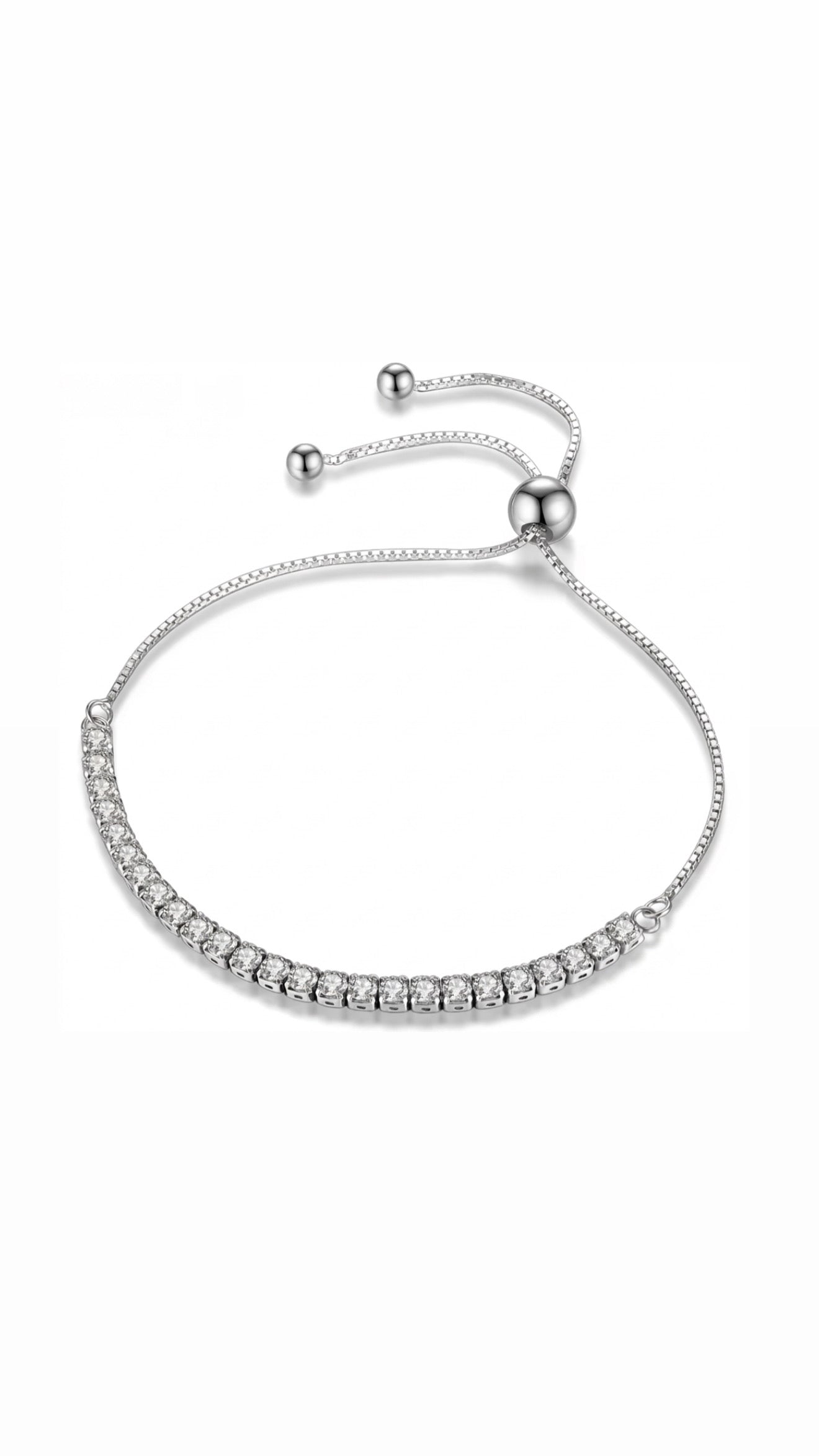 Silver Tennis Style Pull Tie Bracelet