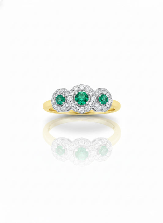 18ct Gold Emerald & Diamond Three Stone Ring