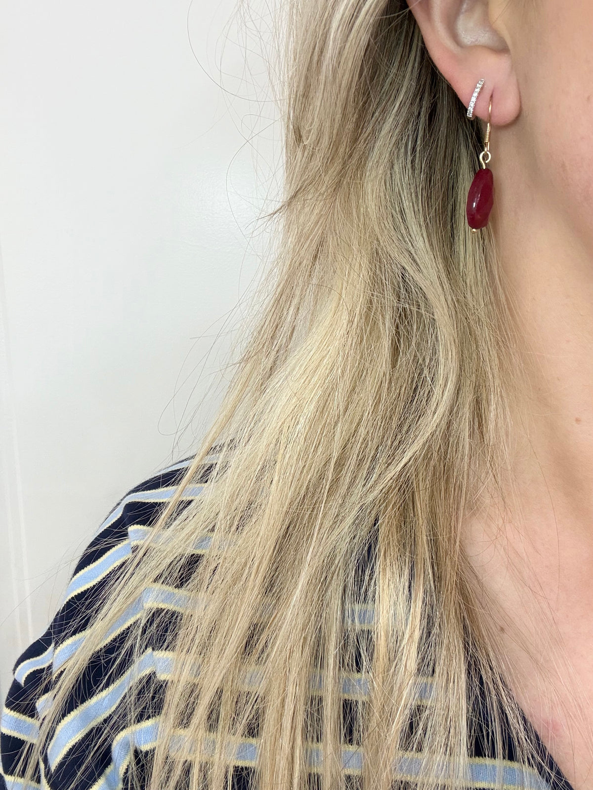 Vintage 9ct Gold & Synthetic Ruby Facetted Dropper Earrings