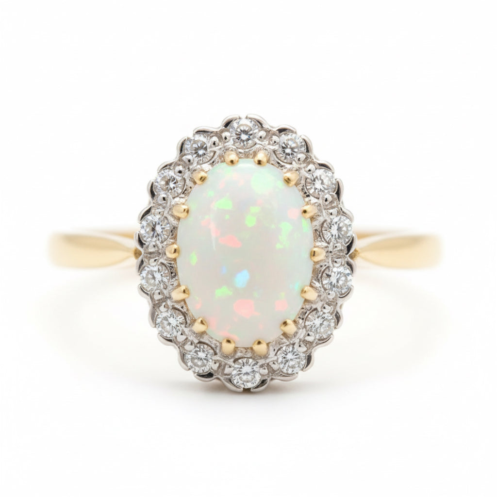 9ct Gold Opal & Diamond Ring