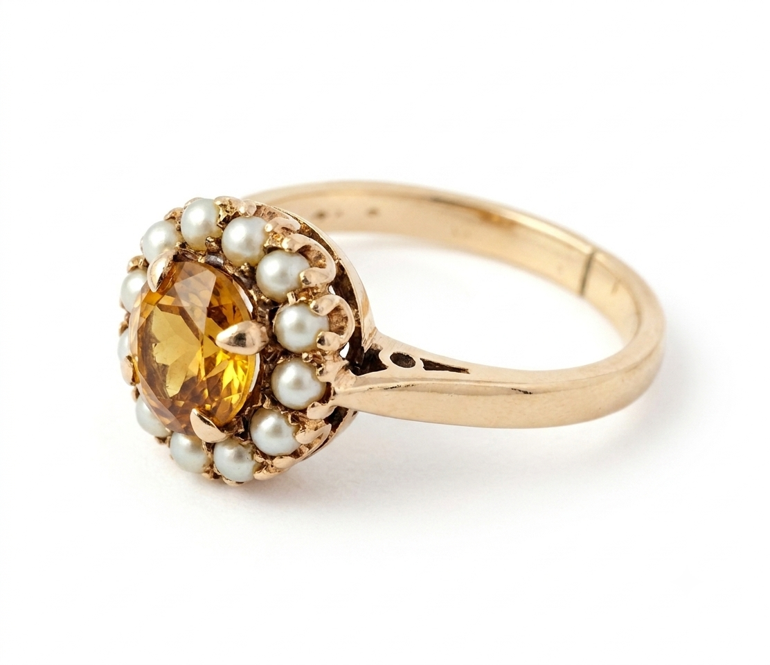 9ct Gold Citrine & Pearl Ring