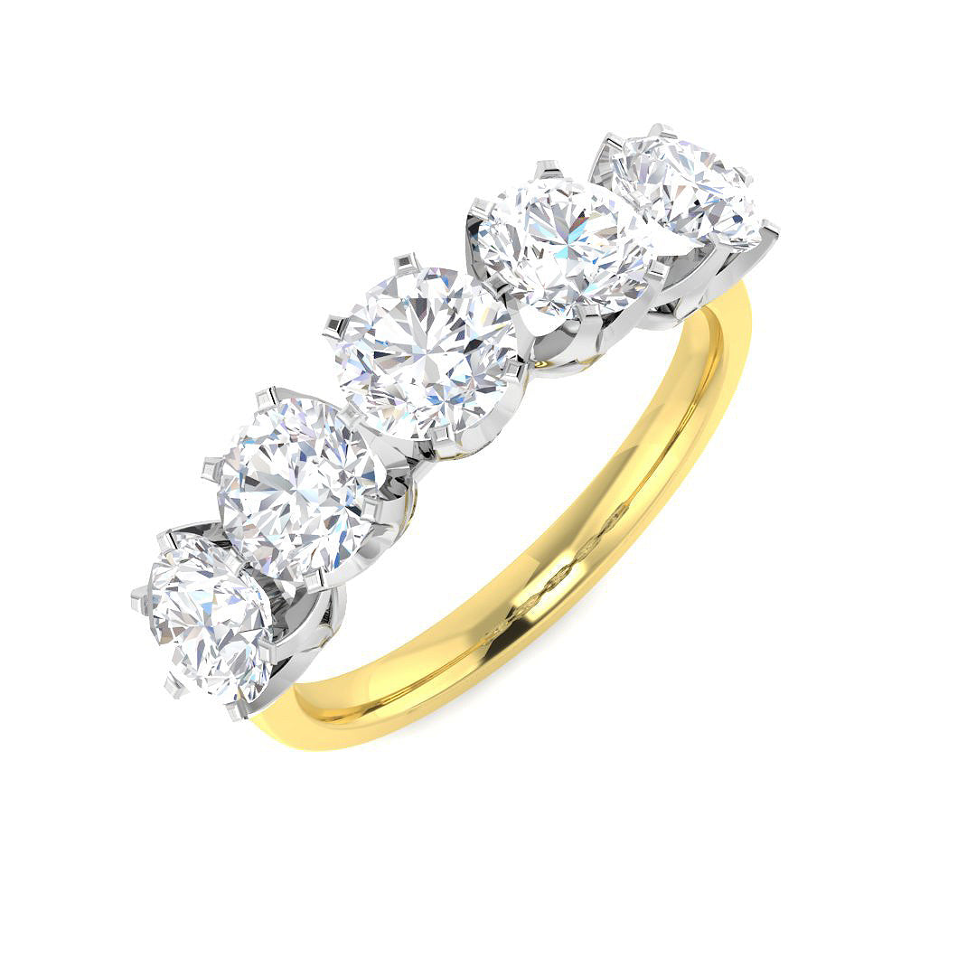 9ct Gold 5x Stone Old Cut Lab Diamond Ring