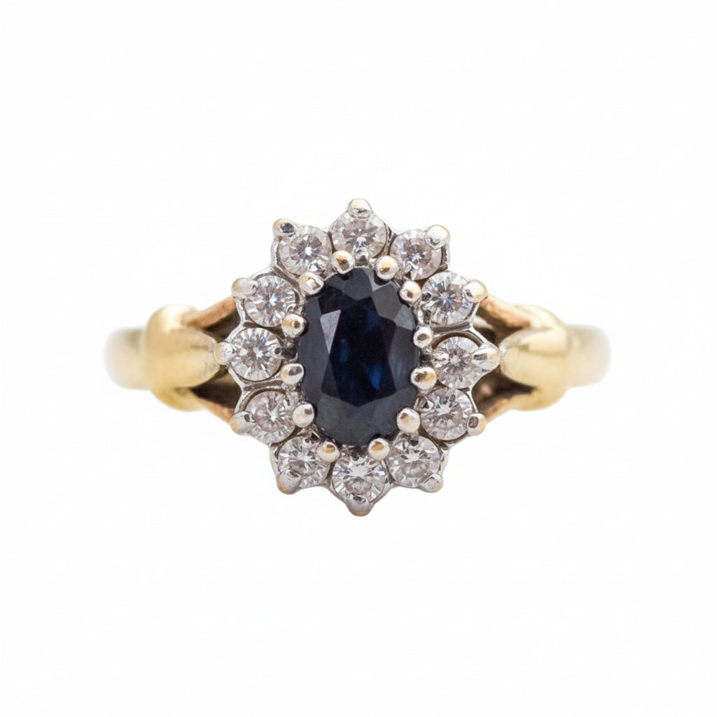 9ct Gold Sapphire & CZ Cluster Ring