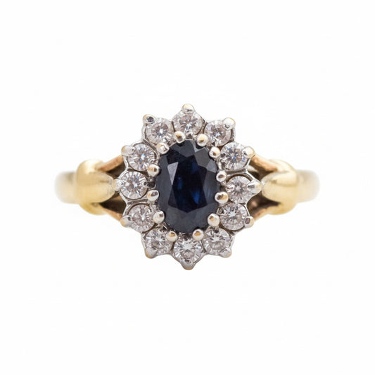 9ct Gold Sapphire & CZ Cluster Ring