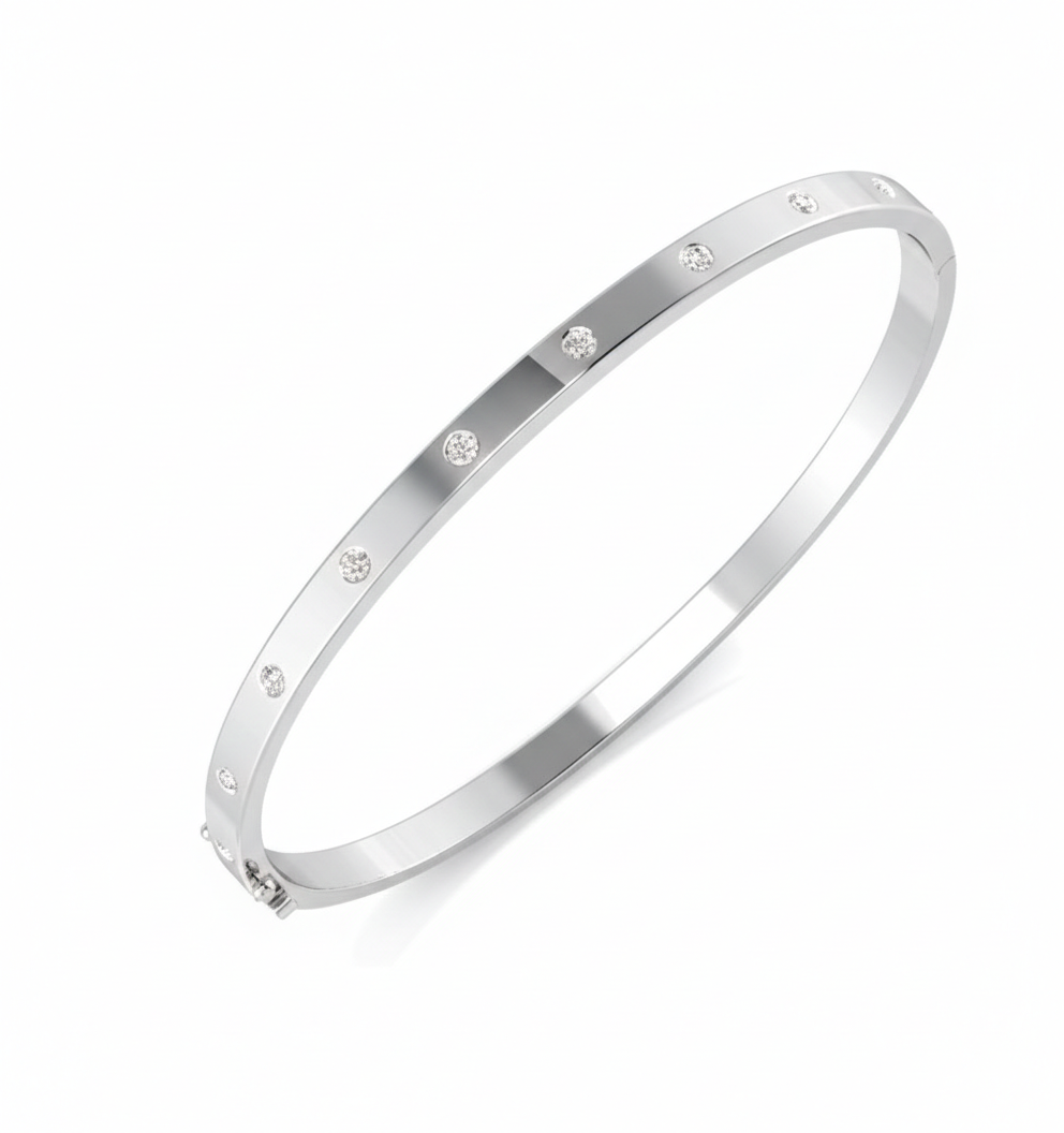 9ct White Gold Diamond Bangle
