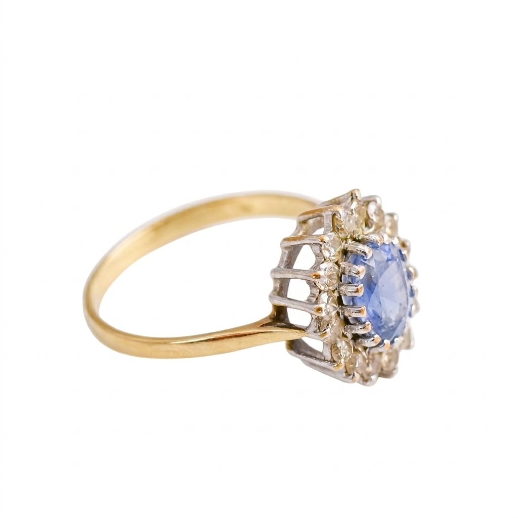 9ct Gold Sapphire & Diamond Custer Ring