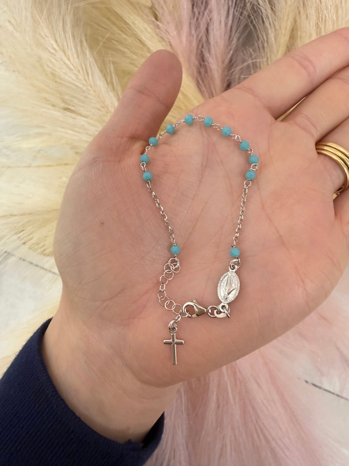 Zara Silver Turquoise Holy Medal Bracelet