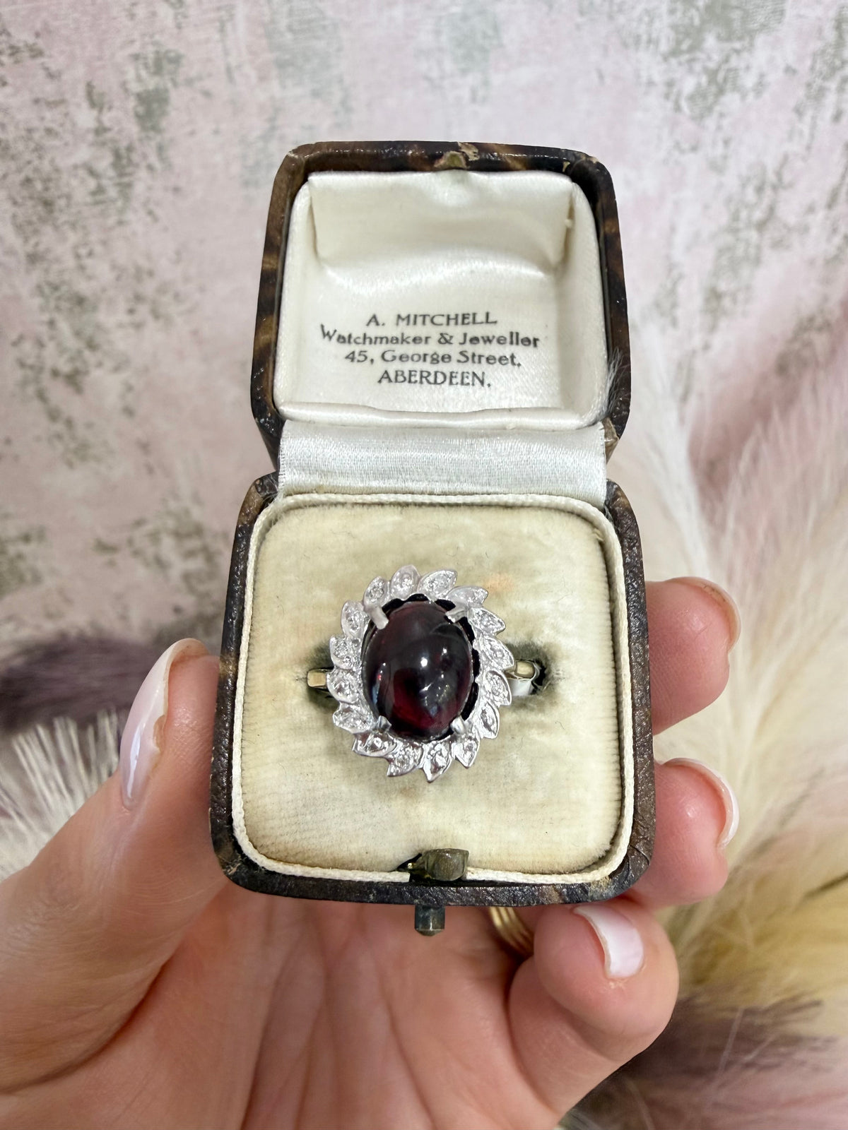 9ct Gold Cabochon Garnet & Diamond Ring