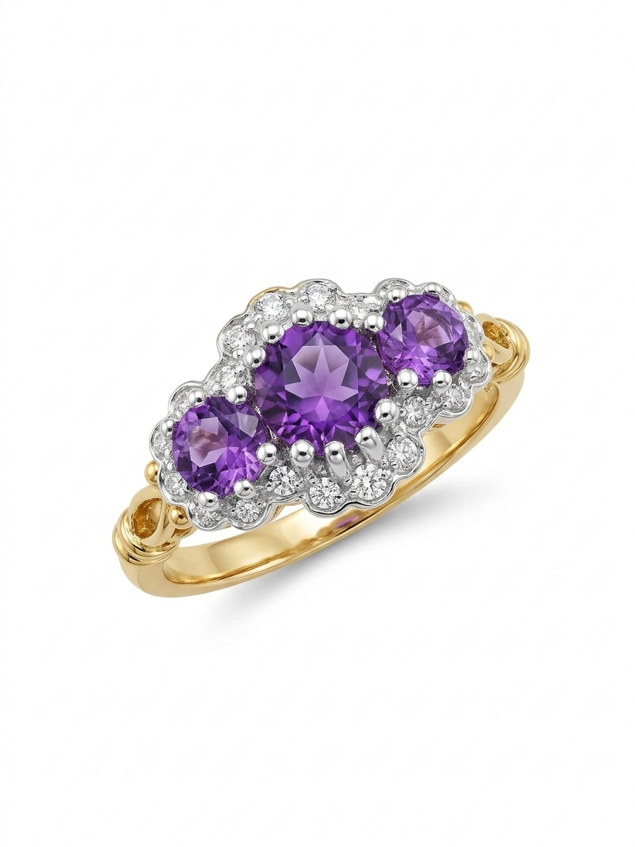 9ct Gold Amethyst & Diamond Ring