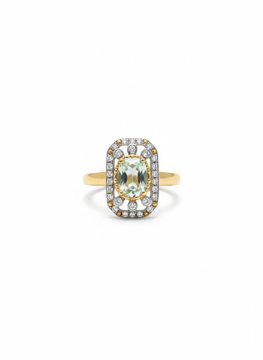 Green Amethyst  & Diamond Ring