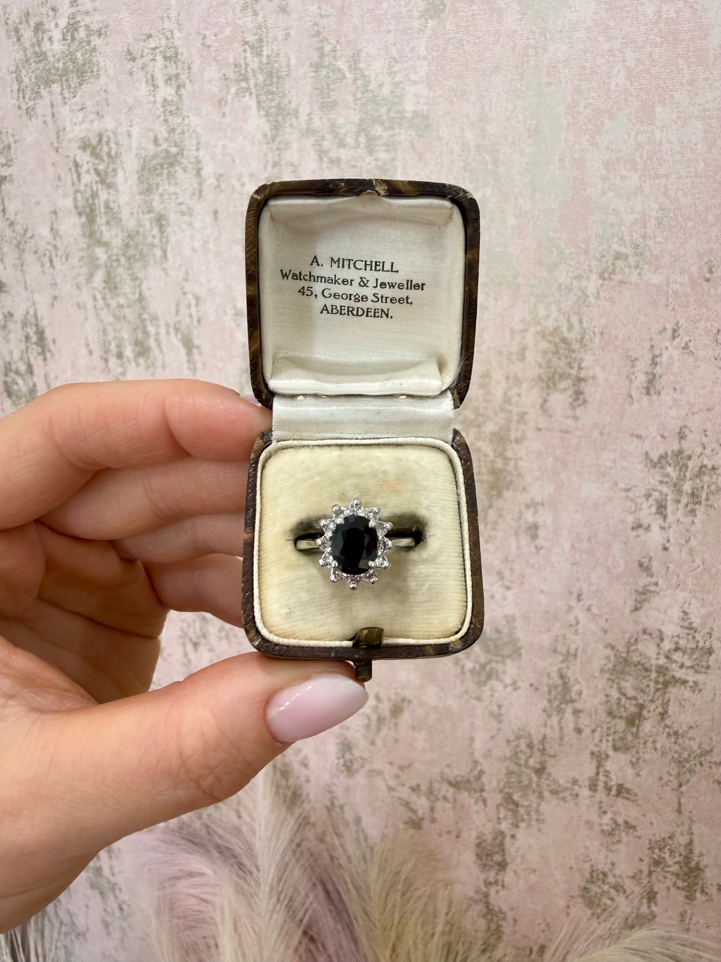 9ct White Gold Sapphire & Diamond Cluster Ring