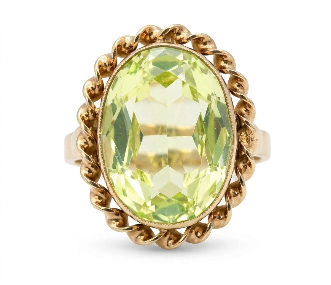 Vintage 9ct Gold and Uranium Glass Cocktail Ring